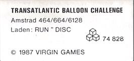 Top of cartridge artwork for Trans-Atlantic Balloon Challenge on the Amstrad CPC.