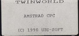 Top of cartridge artwork for TwinWorld on the Amstrad CPC.