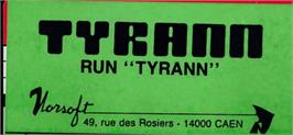 Top of cartridge artwork for Tyrann on the Amstrad CPC.