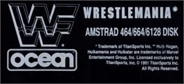 Top of cartridge artwork for WWF Wrestlemania on the Amstrad CPC.