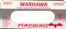 Top of cartridge artwork for Warhawk on the Amstrad CPC.