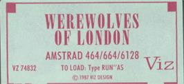 Top of cartridge artwork for Werewolves of London on the Amstrad CPC.