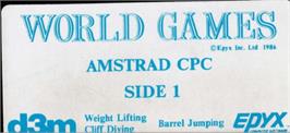 Top of cartridge artwork for World Games on the Amstrad CPC.