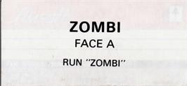 Top of cartridge artwork for Zombi on the Amstrad CPC.