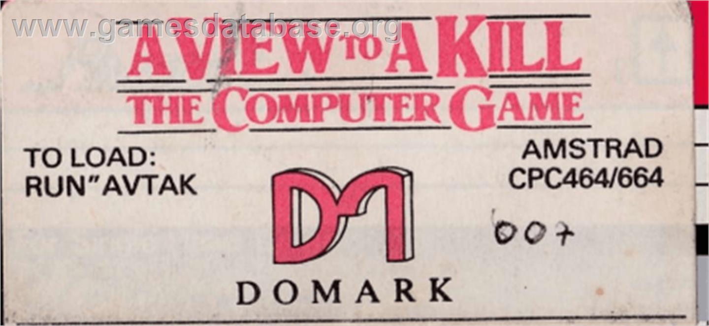 A View to a Kill - Amstrad CPC - Artwork - Cartridge Top