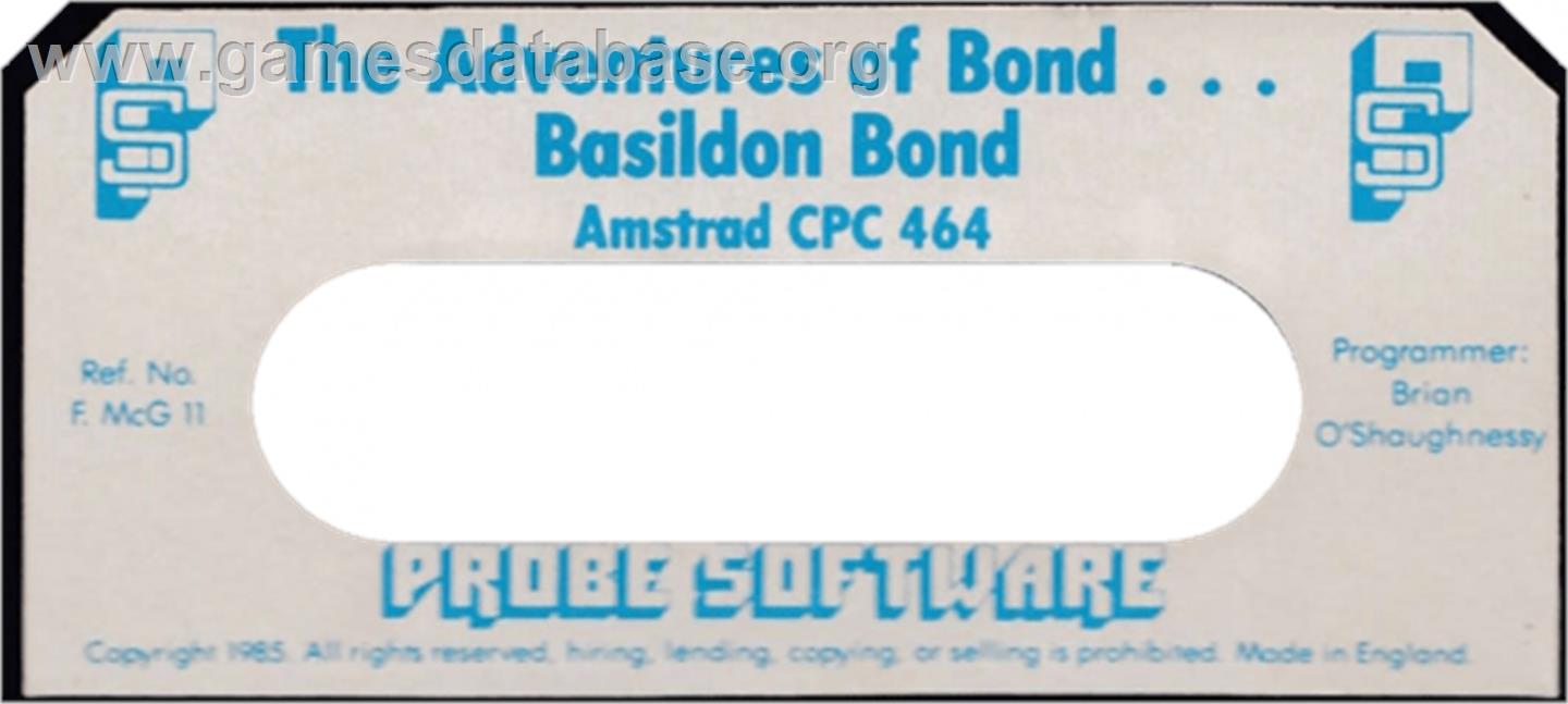 Adventures of Bond... Basildon Bond - Amstrad CPC - Artwork - Cartridge Top