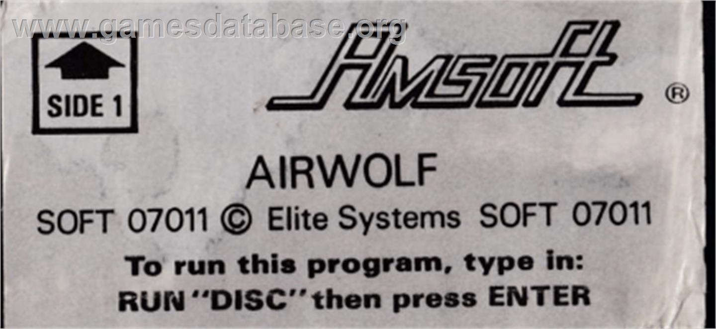 Airwolf - Amstrad CPC - Artwork - Cartridge Top