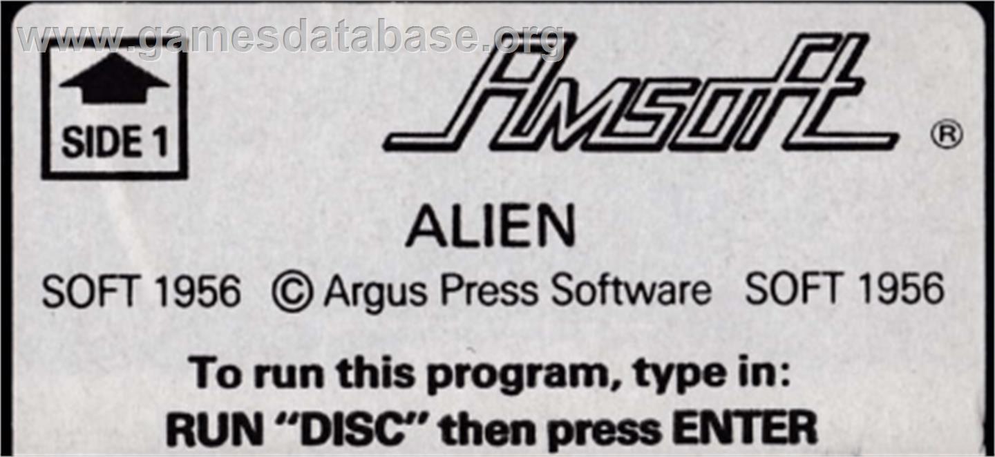 Alien - Amstrad CPC - Artwork - Cartridge Top