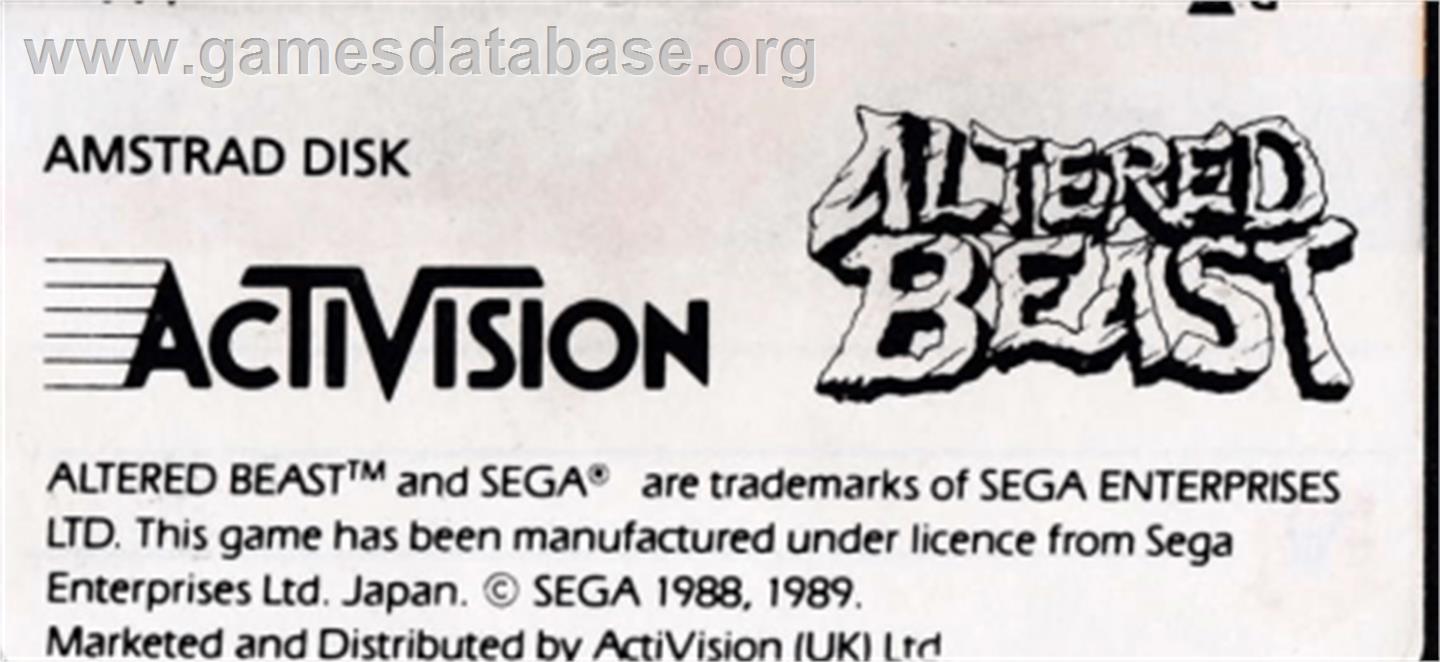 Altered Beast - Amstrad CPC - Artwork - Cartridge Top