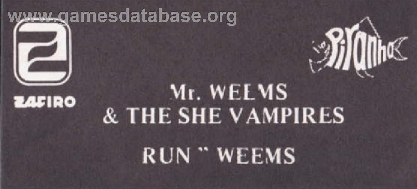 Astonishing Adventures of Mr. Weems and the She Vampires - Amstrad CPC - Artwork - Cartridge Top