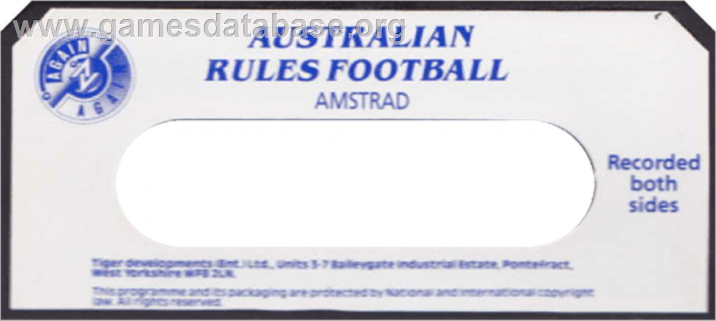 Australian Rules Football - Amstrad CPC - Artwork - Cartridge Top