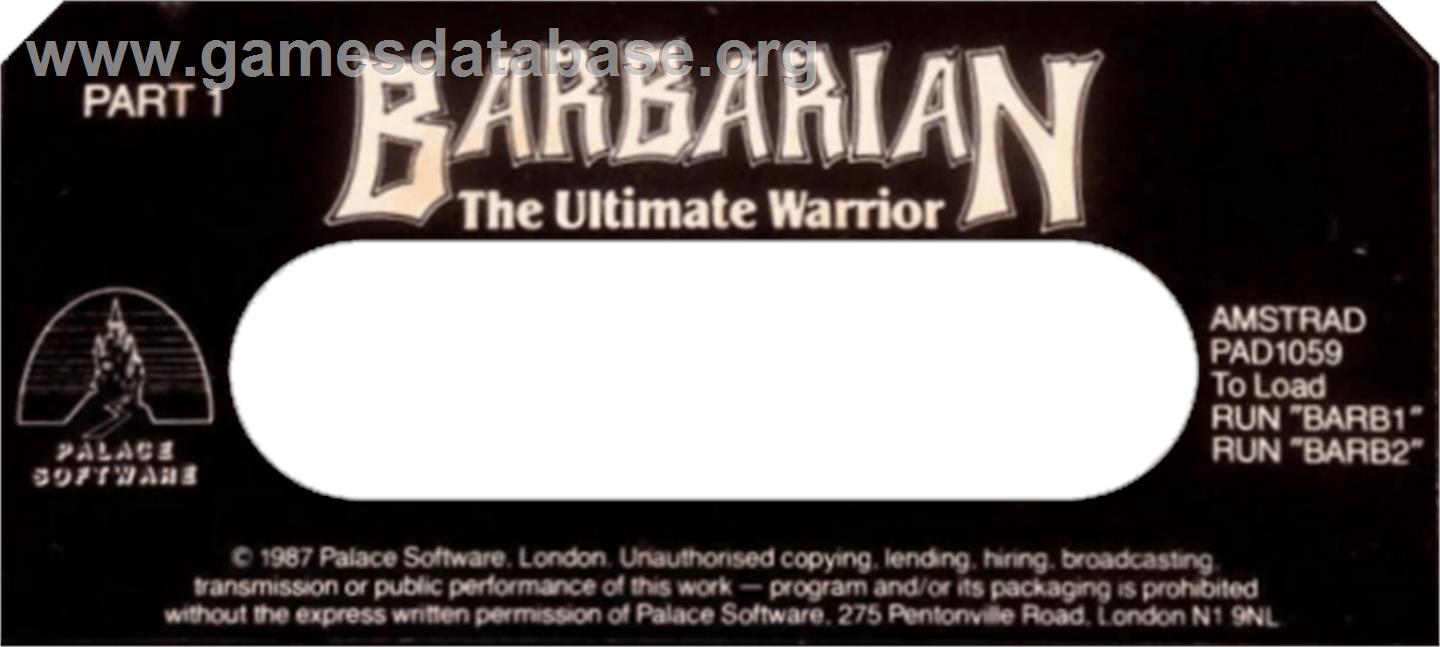Barbarian - Amstrad CPC - Artwork - Cartridge Top