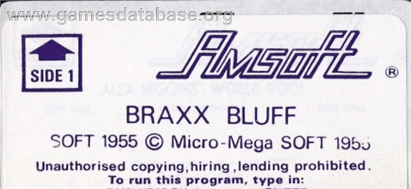 Braxx Bluff - Amstrad CPC - Artwork - Cartridge Top