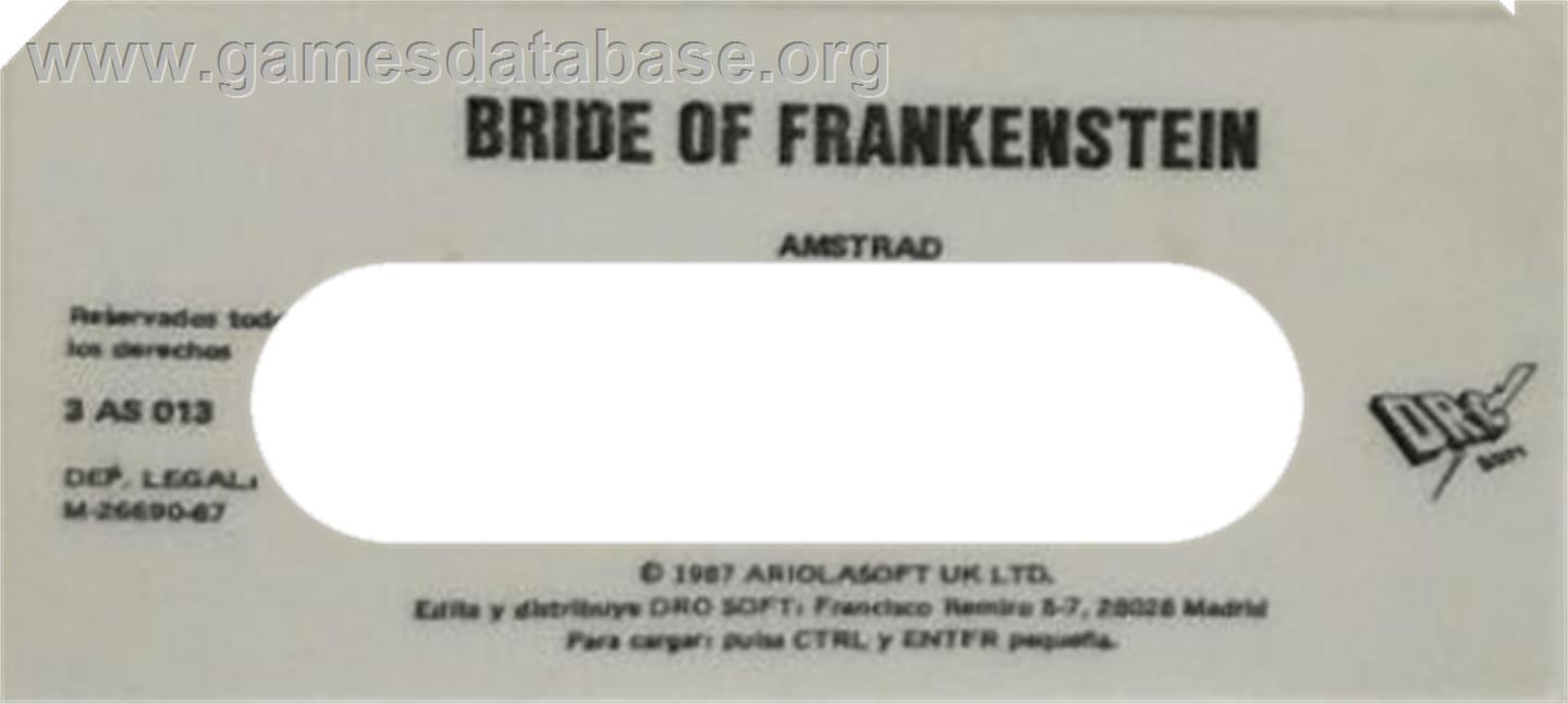 Bride Of Frankenstein - Amstrad CPC - Artwork - Cartridge Top