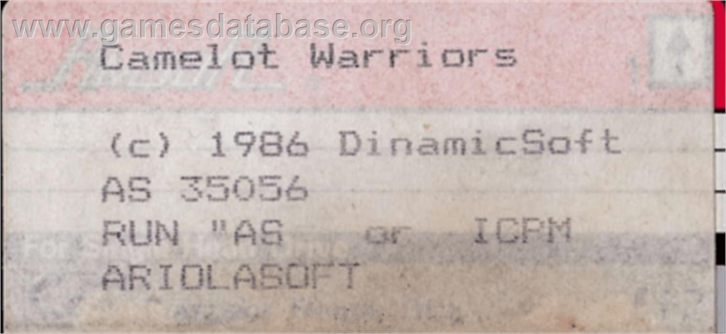 Camelot Warriors - Amstrad CPC - Artwork - Cartridge Top