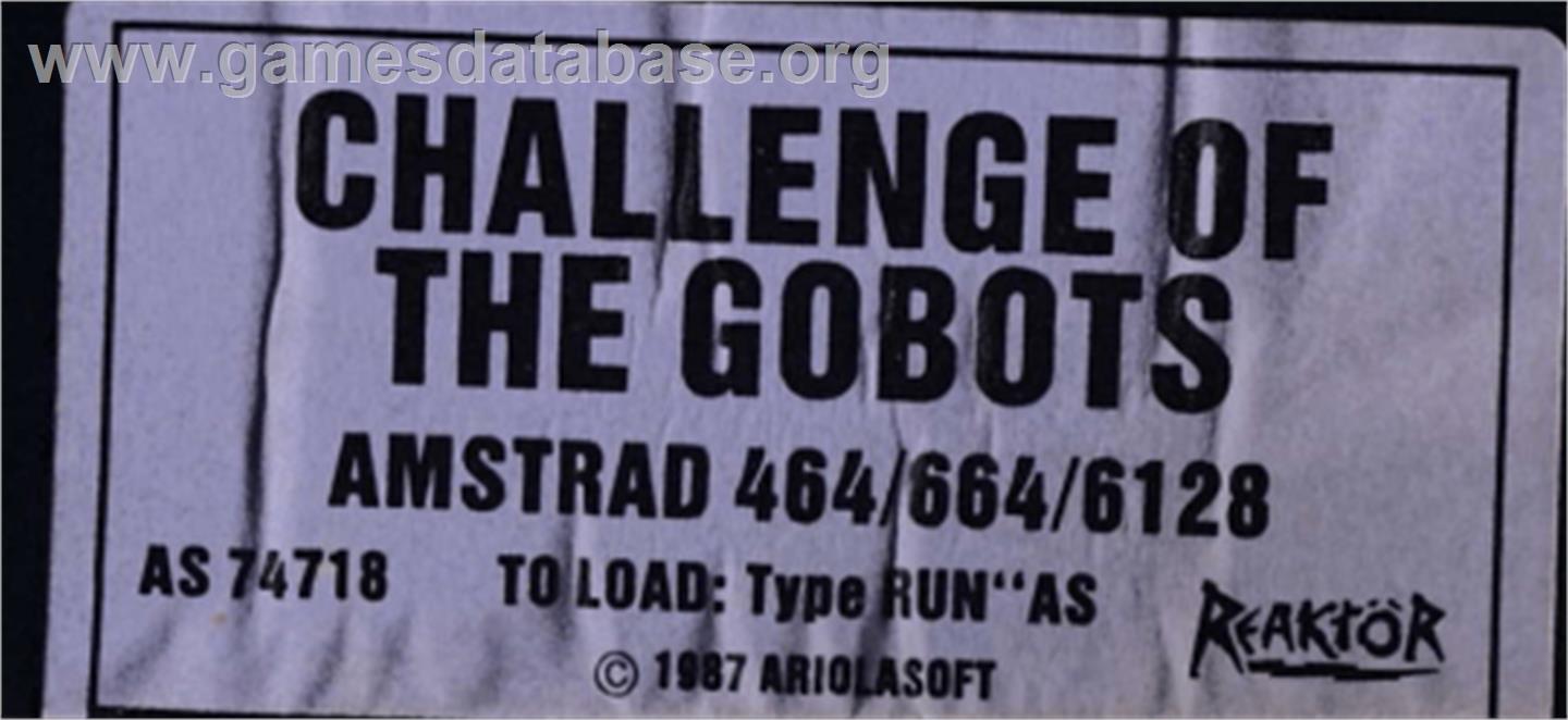Challenge Of The Gobots - Amstrad CPC - Artwork - Cartridge Top