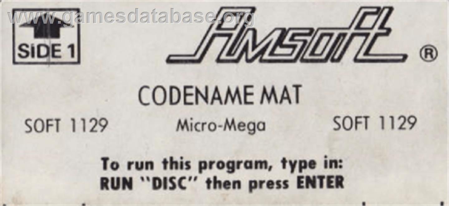 Codename Mat - Amstrad CPC - Artwork - Cartridge Top