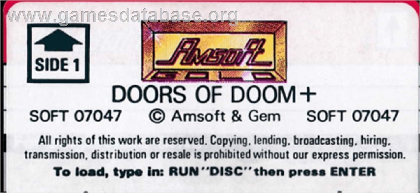 Doors Of Doom - Amstrad CPC - Artwork - Cartridge Top