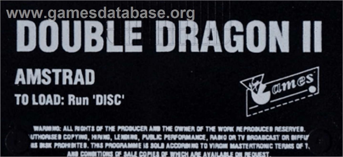 Double Dragon 2 - The Revenge - Amstrad CPC - Artwork - Cartridge Top