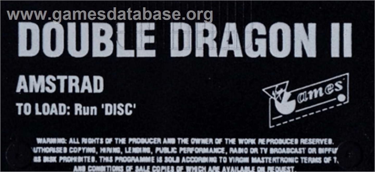 Double Dragon II - The Revenge - Amstrad CPC - Artwork - Cartridge Top