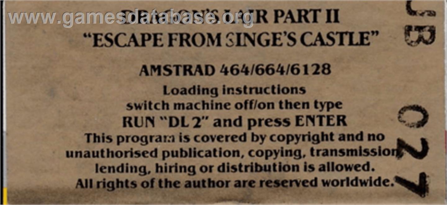 Dragon's Lair Part II - Escape from Singe's Castle - Amstrad CPC - Artwork - Cartridge Top