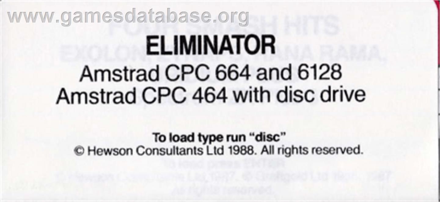 Eliminator - Amstrad CPC - Artwork - Cartridge Top