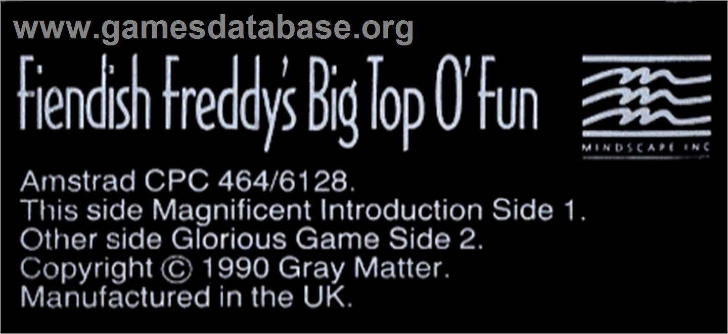 Fiendish Freddy's Big Top O' Fun - Amstrad CPC - Artwork - Cartridge Top