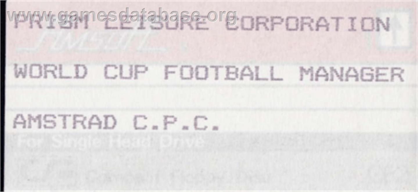 Football Manager - World Cup Edition - Amstrad CPC - Artwork - Cartridge Top