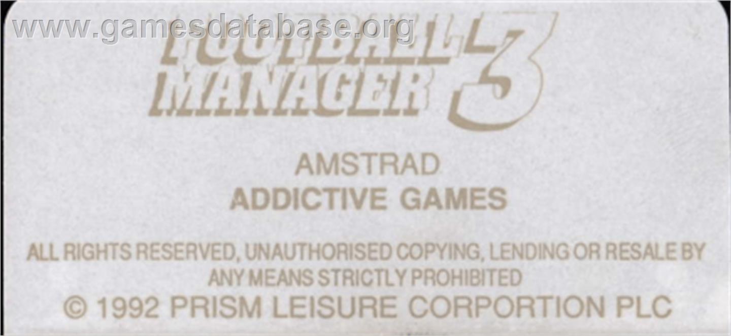 Football Manager 3 - Amstrad CPC - Artwork - Cartridge Top