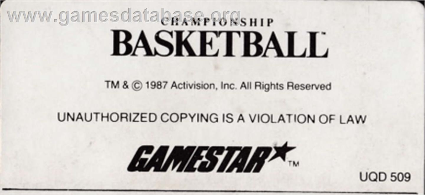 GBA Championship Basketball: Two-on-Two - Amstrad CPC - Artwork - Cartridge Top