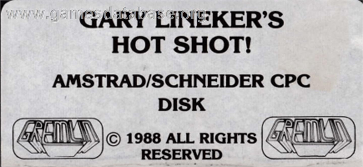 Gary Lineker's Hot-Shot! - Amstrad CPC - Artwork - Cartridge Top