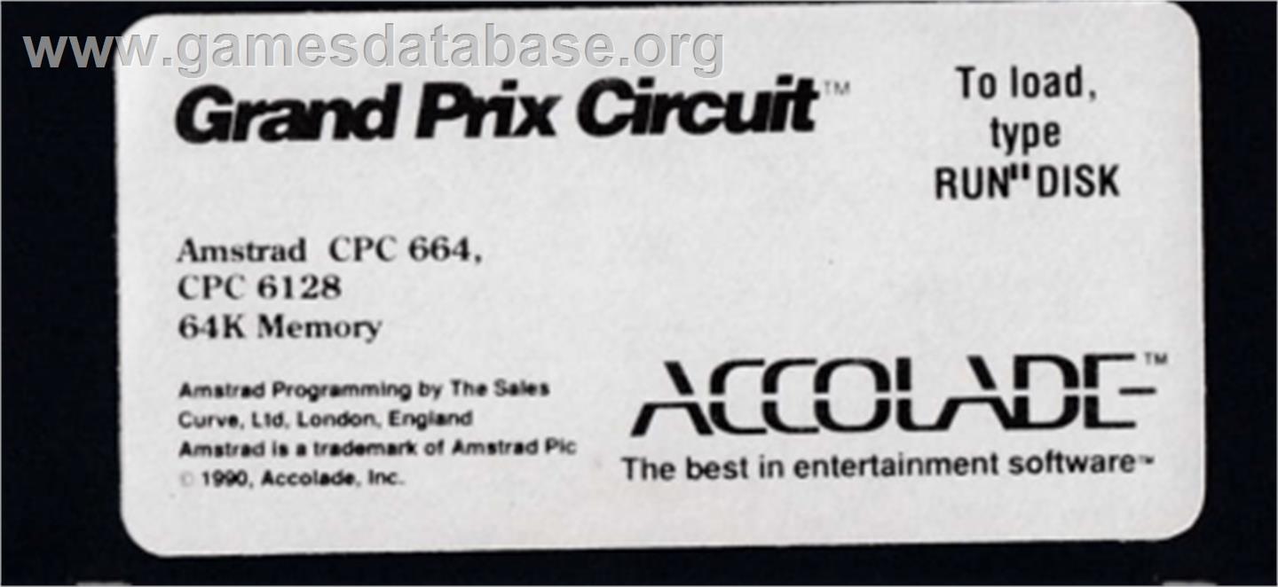Grand Prix Circuit - Amstrad CPC - Artwork - Cartridge Top