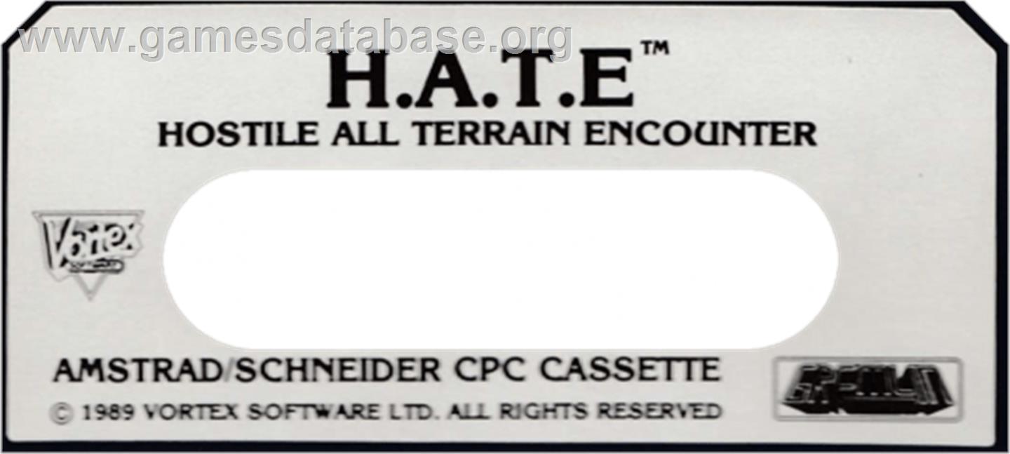 HATE: Hostile All Terrain Encounter - Amstrad CPC - Artwork - Cartridge Top