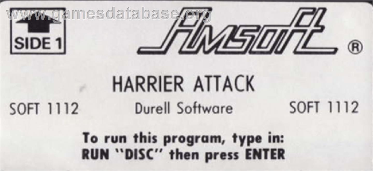 Harrier Attack - Amstrad CPC - Artwork - Cartridge Top