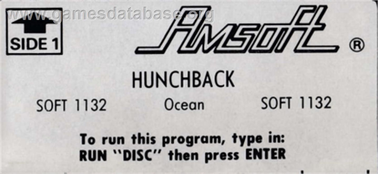 Hunchback - Amstrad CPC - Artwork - Cartridge Top