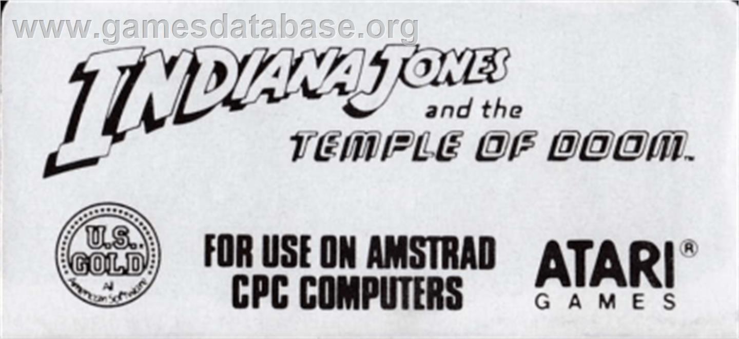 Indiana Jones And The Temple Of Doom - Amstrad CPC - Artwork - Cartridge Top