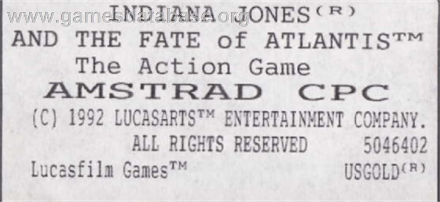 Indiana Jones and the Fate of Atlantis - The Action Game - Amstrad CPC - Artwork - Cartridge Top