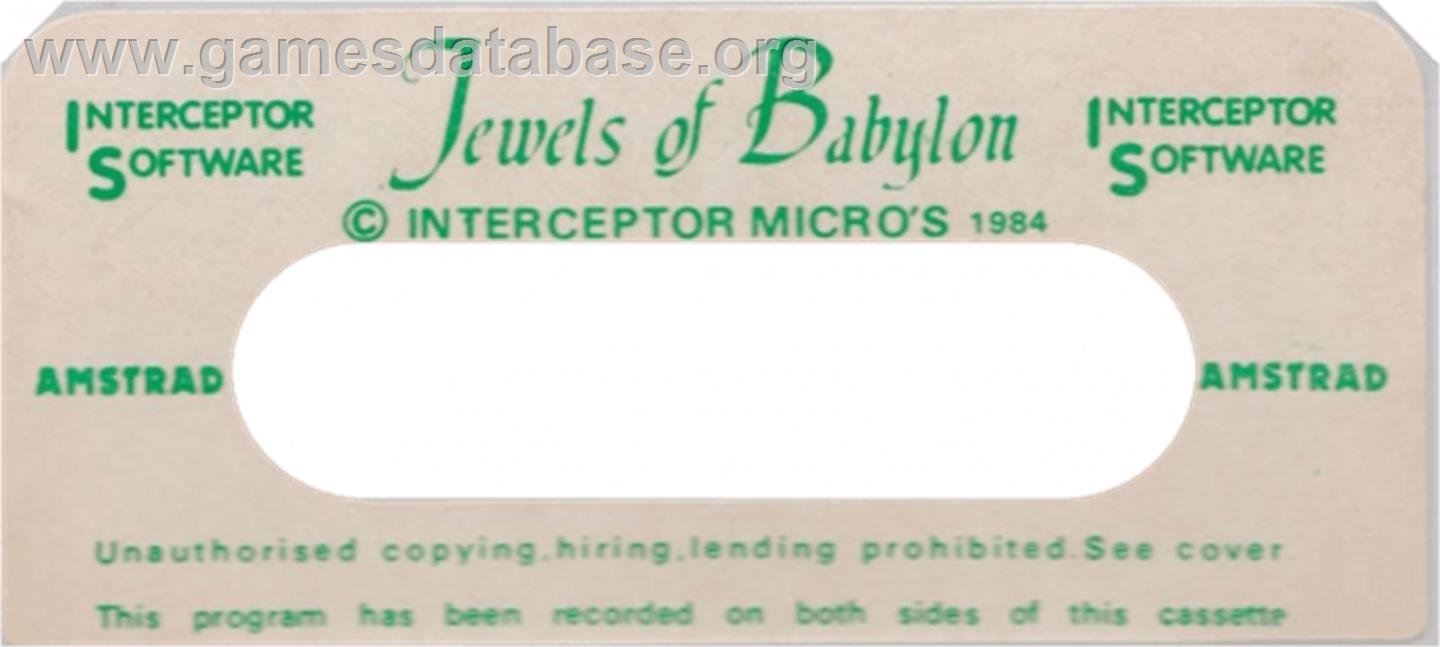 Jewels Of Babylon - Amstrad CPC - Artwork - Cartridge Top