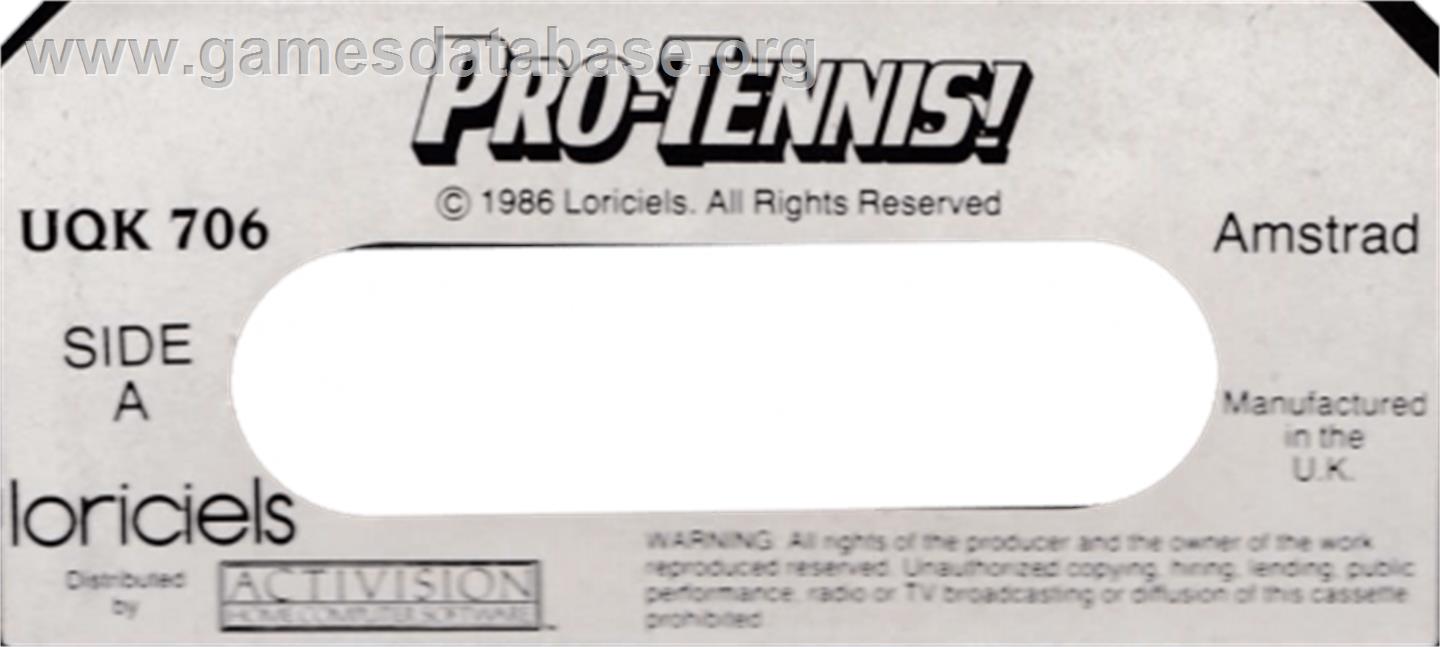 Jimmy Connors' Pro Tennis Tour - Amstrad CPC - Artwork - Cartridge Top