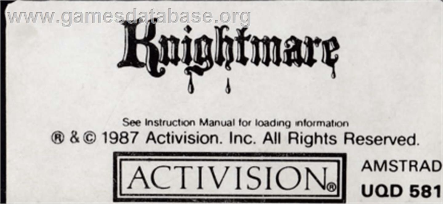 Knightmare - Amstrad CPC - Artwork - Cartridge Top
