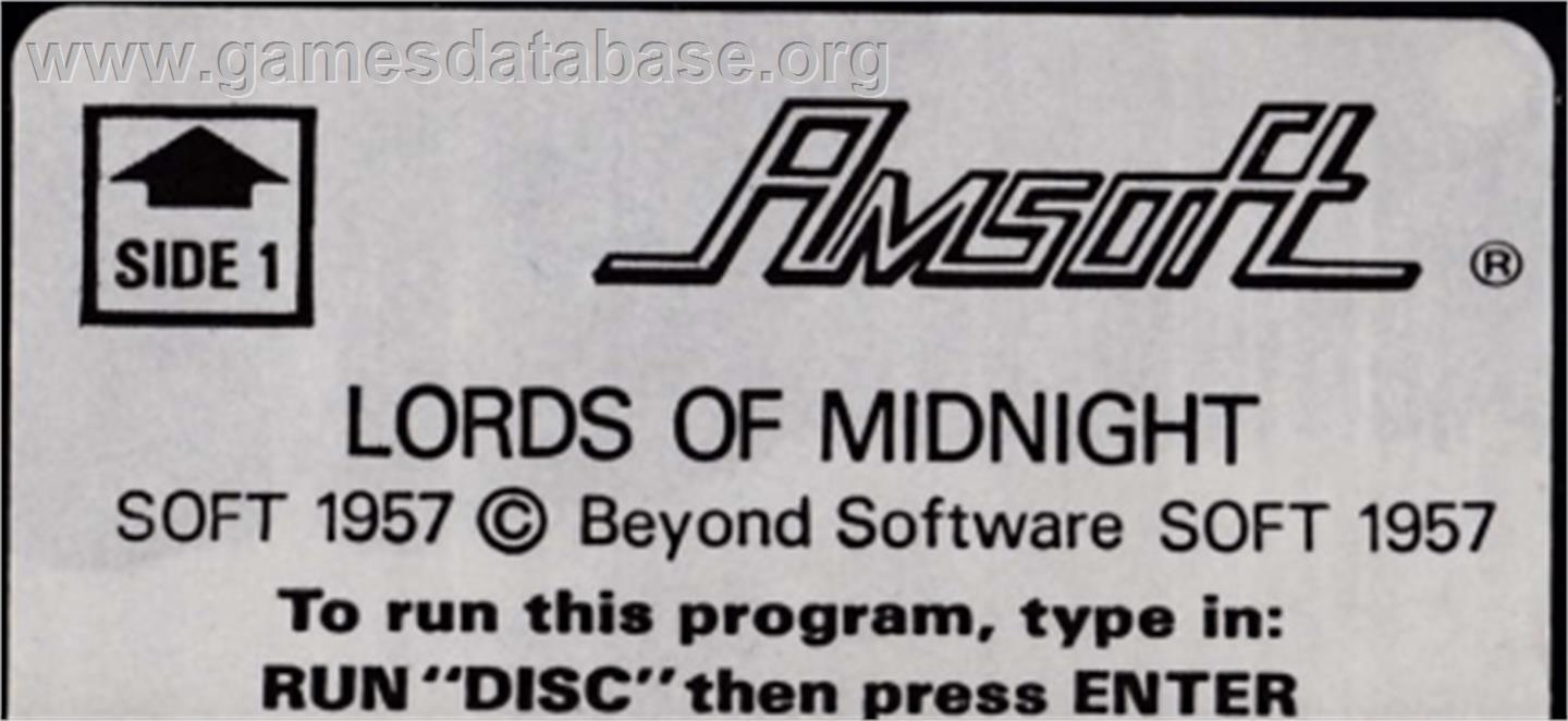 Lords Of Midnight - Amstrad CPC - Artwork - Cartridge Top