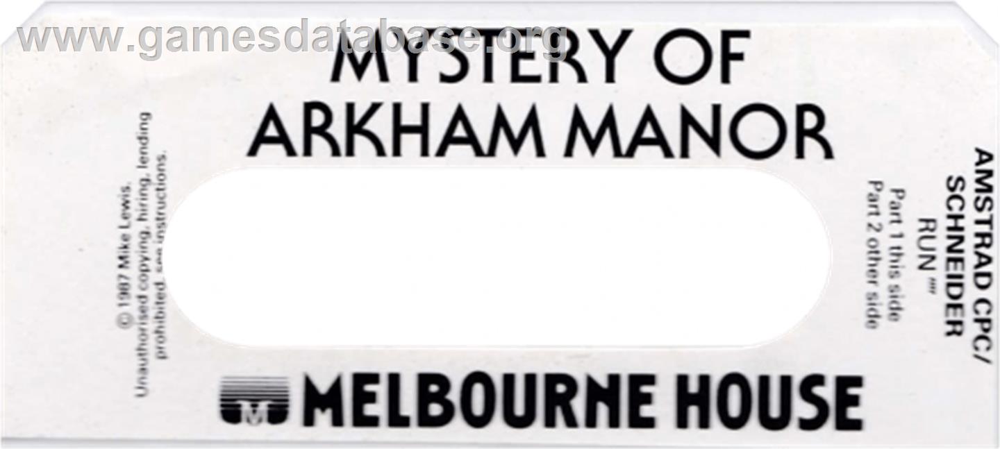Mystery Of Arkham Manor, The - Amstrad CPC - Artwork - Cartridge Top