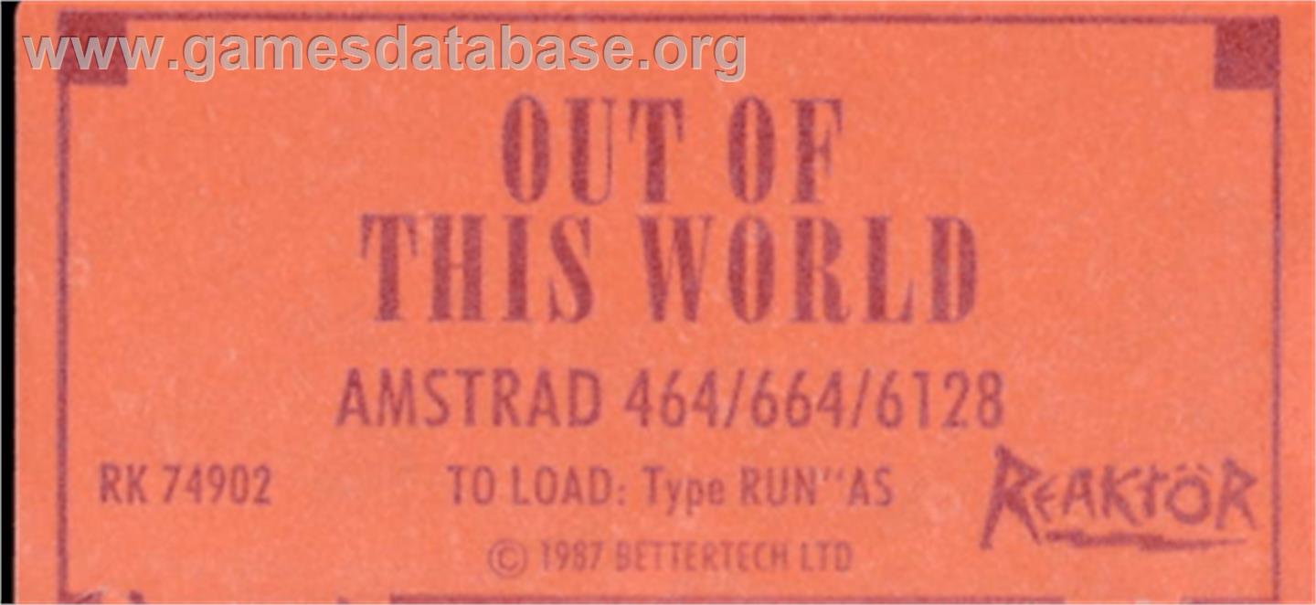 Out Of This World - Amstrad CPC - Artwork - Cartridge Top