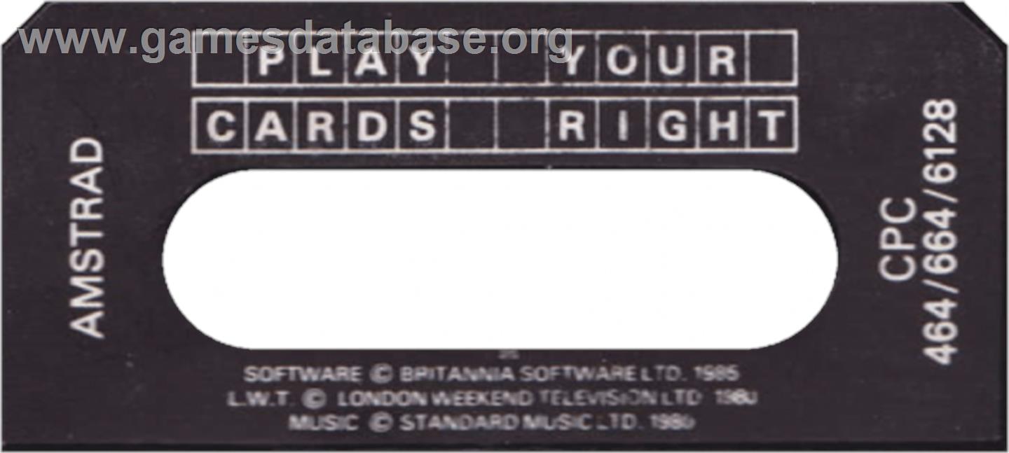 Play Your Cards Right - Amstrad CPC - Artwork - Cartridge Top
