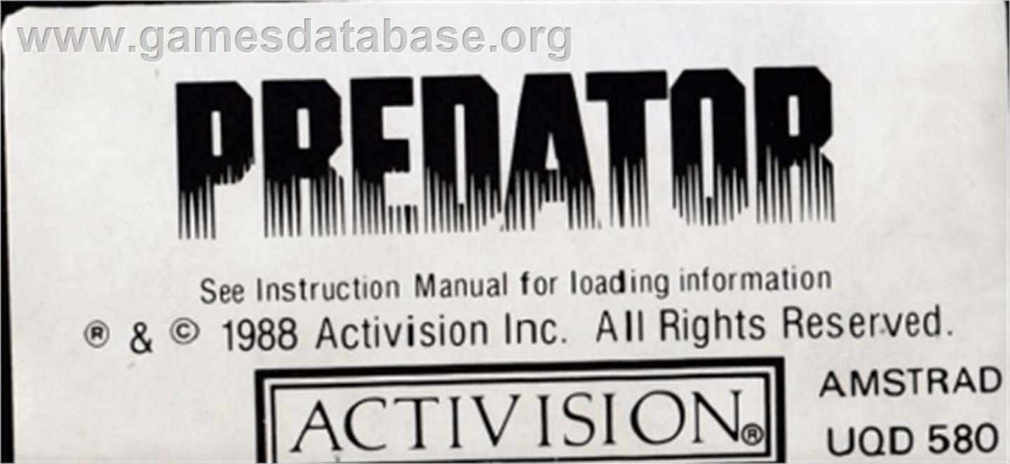 Predator - Amstrad CPC - Artwork - Cartridge Top