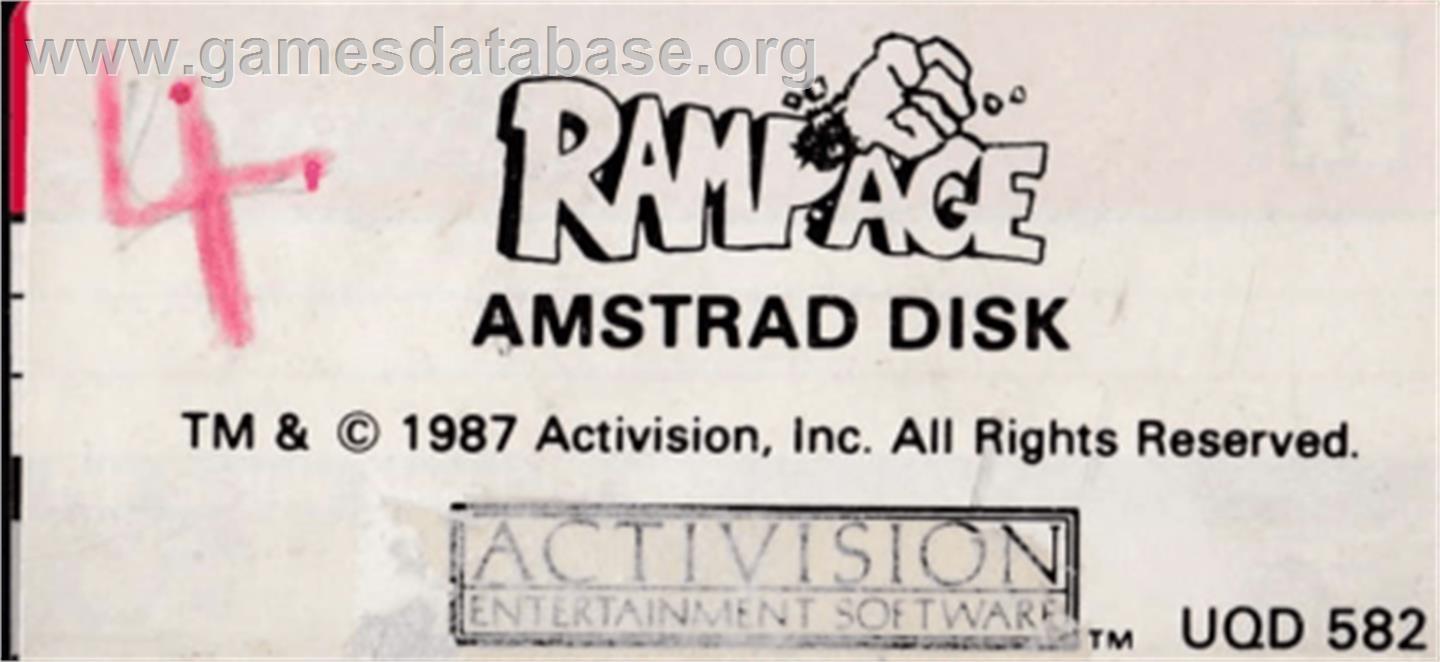 Rampage - Amstrad CPC - Artwork - Cartridge Top