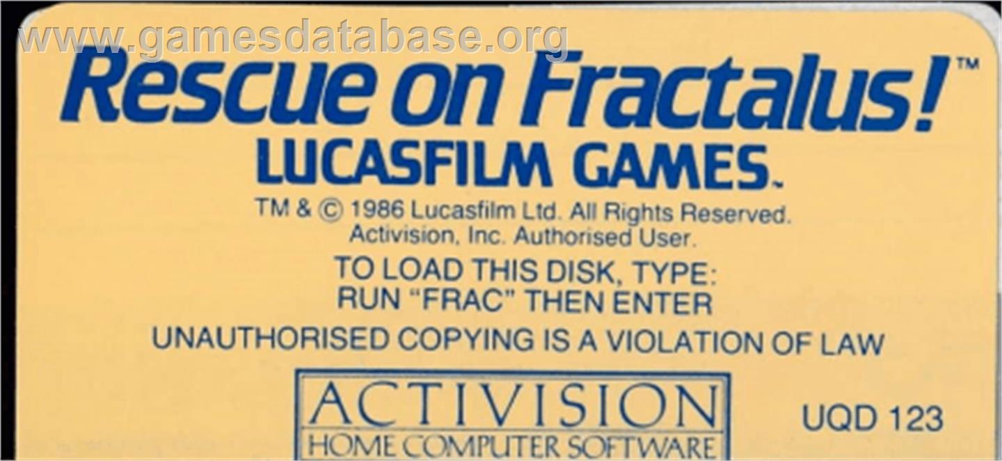 Rescue on Fractalus! - Amstrad CPC - Artwork - Cartridge Top