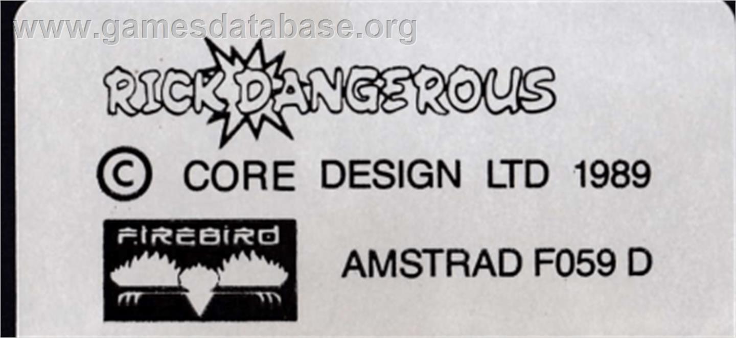 Rick Dangerous - Amstrad CPC - Artwork - Cartridge Top