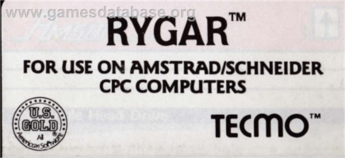 Rygar - Amstrad CPC - Artwork - Cartridge Top