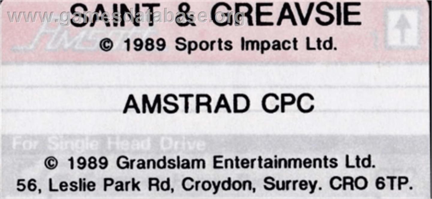 Saint And Greavsie - Amstrad CPC - Artwork - Cartridge Top
